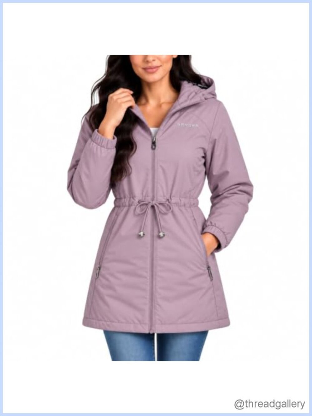 Womens Lightweight Insulated Windbreaker Rain Jacket Cinched Waist Hooded